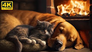 The Purring Cat and a Crackling Fireplace for Relax 4K 🔥 Purr Sounds for Deep Sleep and NO Insomnia [upl. by Ericka]