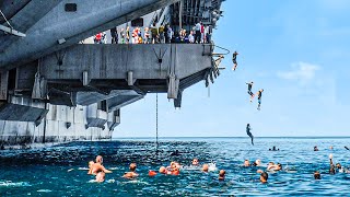 Why US Navy Sailors Risk Their Lives to Jump Off an Aircraft Carrier in Middle of the Sea [upl. by Winton]