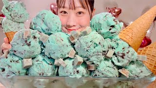 ASMR Baskin Robbins Mint Chocolate Ice Cream【Mukbang Eating Sounds】【English subtitles】 [upl. by Lek422]