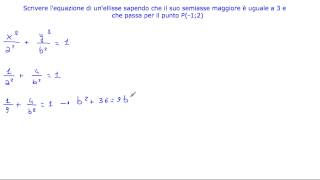 Determinare lequazione di unellisse che ha il semiasse maggiore a pari a 3 e che passa per P12 [upl. by Enyala]