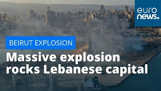 Massive explosion rocks Lebanese capital Beirut witness footage shows [upl. by Rento386]