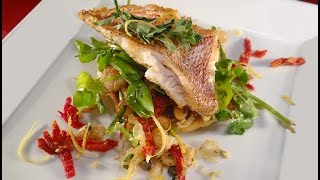 Pan Seared Red Snapper with a Tuscan White Bean and Watercress Saute [upl. by Nnylirak]