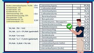 Prüfungsaufgabe Rückwärtskalkulation Abschlussprüfung Einzelhandel Großhandel Industriekaufleute [upl. by Richie657]