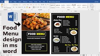 Food Menu design using ms word  Ready to Print  How to make Restaurant Menu Card Design ms word [upl. by Eisso]