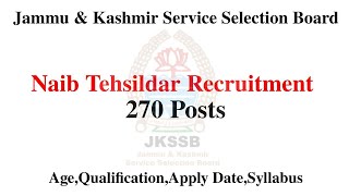 JKSSB Naib Tehsildar Recruitment 2024  VacancyAgeQualification amp Apply Date  JKSSB Vacancy 2024 [upl. by Anehsak400]