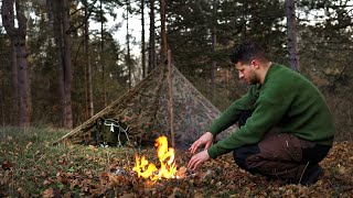 Autumn bushcraft camping with Old School Czechoslovakian Zeltbahn [upl. by Acnairb]