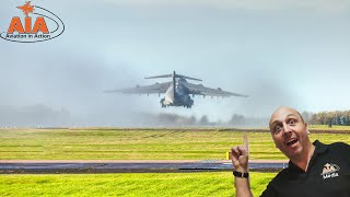 Witness the Power RAF C17 Take Off Creates Epic Wet Runway Spray [upl. by Ennayelhsa]