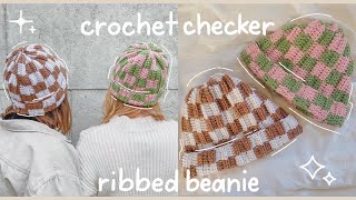 Trendy Crochet Checkered Ribbed Beanie Tutorial  Hayhay Crochet [upl. by Bubb689]