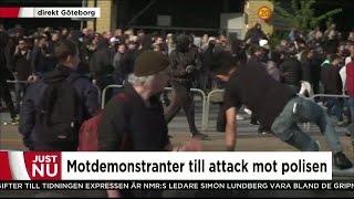 Motdemonstranter attackerar polisen  Nyheterna TV4 [upl. by Ahkos]