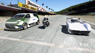 Kawasaki Ninja H2R Supercharged vs Ford Supervan 4 vs McMurtry Speirling at Old Spa [upl. by Rugen]