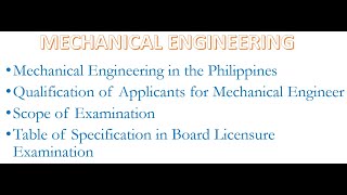 Mechanical Engineering Qualification Scope of Examination TOS  in Board Licensure Examination [upl. by Oiznun]