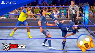 WWE 2K22  Messi amp Ronaldo vs Mbappe amp Haaland  Tag Team Championship Match  PS5™ 4K60 [upl. by Rudie694]