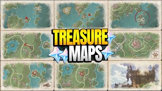 All 8 Treasure Map Locations  Rainbow Roses Ideals  World Quests amp Puzzles 【Genshin Impact】 [upl. by Berl]