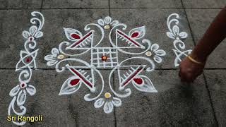 Tuesday Rangoli Designs🌻4x2 Dots Easy Deepam Muggulu🌻Simple Kolam Design🌻Side border Rangoli Designs [upl. by Mill]