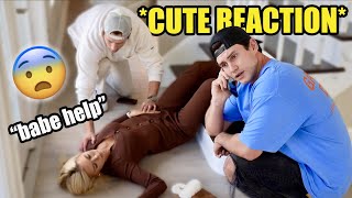 FALLING DOWN THE STAIRS PRANK ON BOYFRIEND he was so sweet [upl. by Llehcnom]