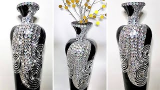 Diy Bling Vase from scratch with cardboard Large Floor Vase Inexpensive Home Decor Ideas [upl. by Thrift167]