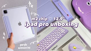 m2 ipad pro 129quot unboxing 💜 apple pencil 2  accessories [upl. by Asa]