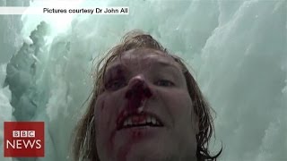 Climber films 20m crevasse fall in Himalayas  BBC News [upl. by Ehcrop]