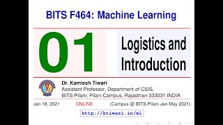 BITSML2021Lecture01 Introduction To Machine Learning [upl. by Cleveland]