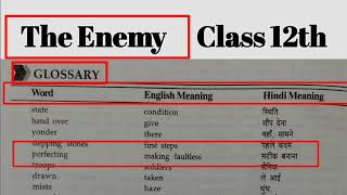 The Enemy Word Meaning Class 12  The Enemy Vocabulary  Glossary  In Hindi  In English [upl. by Schober317]