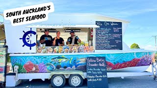 Aucklands BOAT FOOD TRUCK  the Souths best seafood  Cream Pāua FRY BREAD Crayfish  Mussels [upl. by Esilehs]