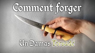 Forge dun Couteau Damas à Double Torsade  Fait main avec des outils simples [upl. by Illene]