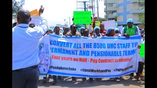 Healthcare workers under UHC programme stage demo in Nairobi [upl. by Eenahs]