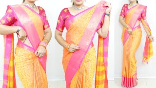 Silk saree draping to look very easy amp tall  saree draping look very attractive  saree draping [upl. by Uzzial303]