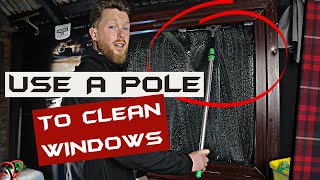 Easy Way To CLEAN WINDOWS WITH A POLE  Extension Pole Tips amp Tricks For Beginners [upl. by Tawnya968]