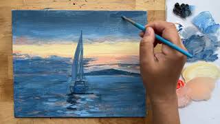 Sailboat Seascape Acrylic Painting for Beginners  Sunset Acrylic Painting  Michelle Art [upl. by Yrrehc]