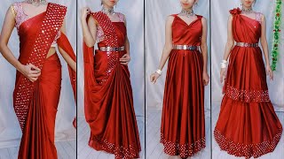 5 ELEGANT DRAPING OF PLAIN SAREEGOWN STYLE SAREE DRAPINGSTEP BY STEPHINDIGLAMBEAUTYYS [upl. by Eilyak]