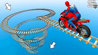 الأبطال الخارقين على القضبان دوامة قمع جسر  SPIDERMAN on Motorcycle in Spiral Bridge Stunt Ride [upl. by Rabi732]