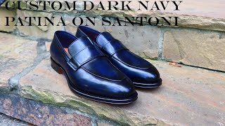 A Custom Dark Navy Patina on Santoni Loafers [upl. by Elleinahc]