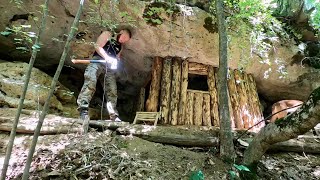 Im Building a Shelter Under the RocksFROM START TO FINISH with Luxon Bushcraft [upl. by Dorcia]