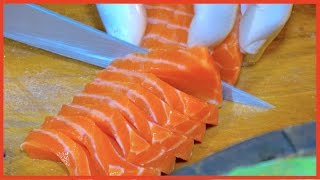 Fillet Salmon to Make Spicy salad and Salmon Sashimi  Street Food Raw [upl. by Urian]