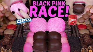 ASMR BLACK PINK DESSERT RACE MINI DOVE ICE CREAM MALTESERS MARSHMALLOW SNOBALL MINI JELLY OREO [upl. by Osbourn813]