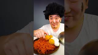 Fire spiy noodle BBURINKLE Cheese balls egg eating sounds Funny Mukbang shorts [upl. by Anigue251]