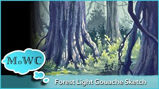 Light in the Forest Gouache Sketch Watercolor Painting [upl. by Oikim28]