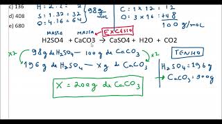 Qual a massa de gesso que pode ser formada com 300 gramas de calcário e 196 g ácido sulfúrico [upl. by Aeslehs147]