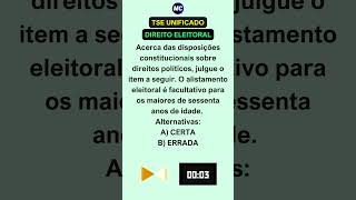 QUESTÃO 01  DIREITO ELEITORAL  CONCURSO UNIFICADO TSE  QUESTÕES CESPECEBRASPE [upl. by Elletnuahc]