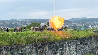 Trondheim Norway  Cannons Firing at the Kristiansten Fortress 2022 [upl. by Nahsed]