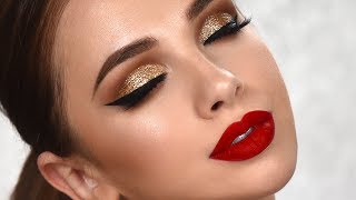 SPECIAL OCCASION Glam Makeup Tutorial  Gold Glitter Smokey Eye [upl. by Elna]