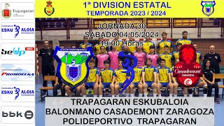 JORNADA 30 CD TRAPAGARAN vs BALONMANO CASADEMONT ZARAGOZA [upl. by Euqnomod]