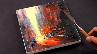 Abstract cityscape Painting in Acrylics with palette knife  Acrylic painting for beginners 233 [upl. by Assirral]