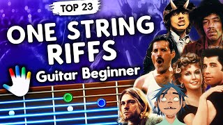 TOP 23 iconic Guitar Riffs on One String  Easy Guitar Lessons for Beginners  Chords Backing Track [upl. by Ellirpa]