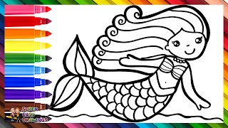 Drawing and Coloring a Cute Mermaid 🧜‍♀️🌊🐚🌈 Drawings for Kids [upl. by Nerak493]