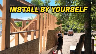 How To Install OSB Sheathing on Standing Walls Cabin Project [upl. by Watanabe]