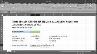 Excel  Obtener Ultimo dia del mes  Saber cuantos dias tiene el mes a partir del numero de mes [upl. by Ping]