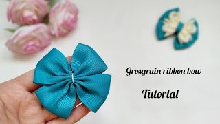 Grosgrain ribbon bow tutorial for beginners step by step make a cute hair clip an easy way at home [upl. by Eenel]