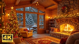 Christmas Cabin Ambience in 4K  Cozy Fireplace amp Snowy Forest View ❄️🎄 [upl. by Warfield]